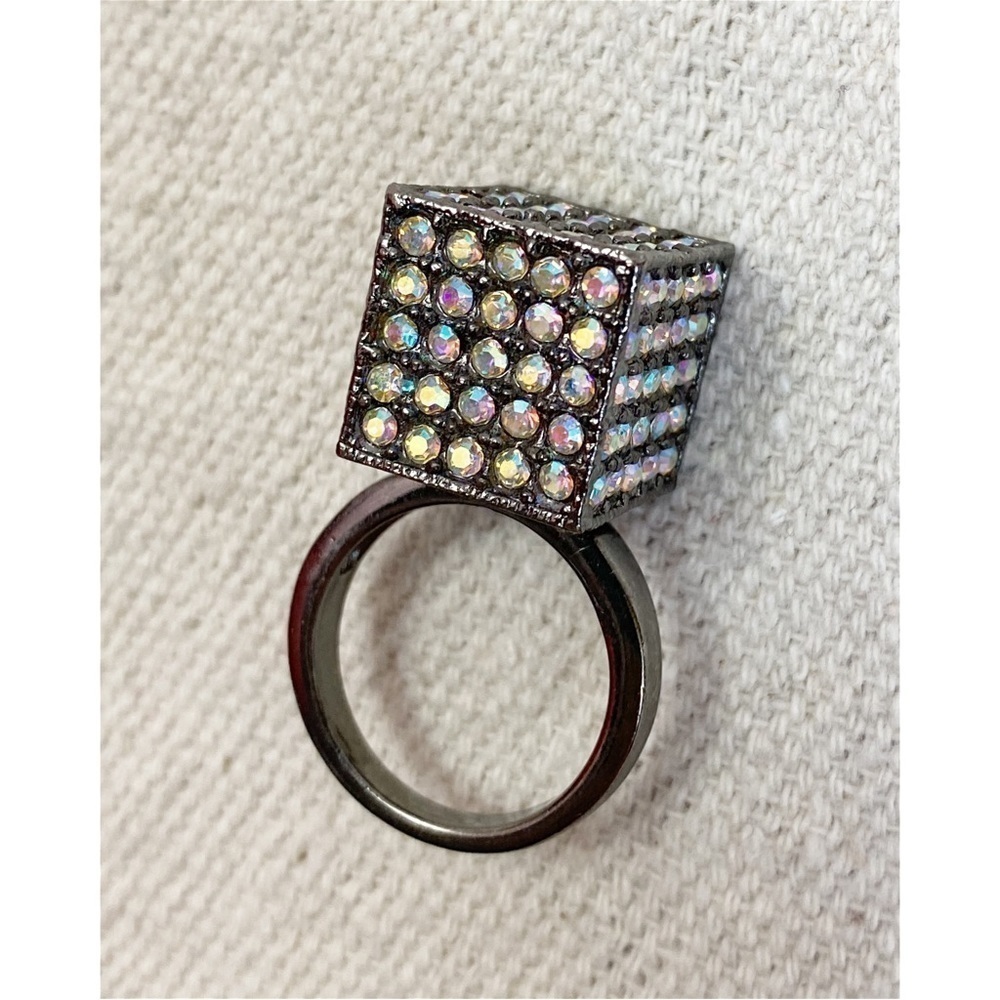 Gunmetal Rhinestone Cube Ring - Picture 2 of 5